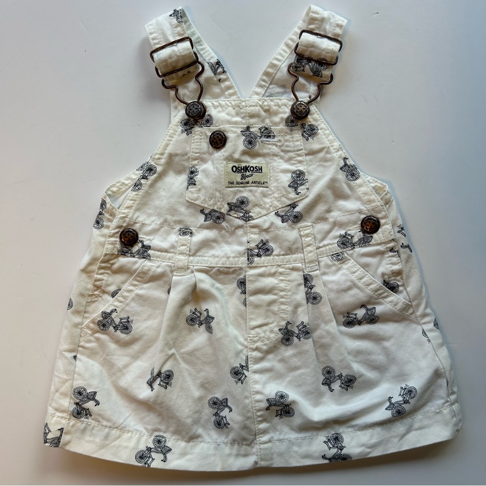 OshKosh B'gosh White Kids Overalls Dress with bikes 🚲